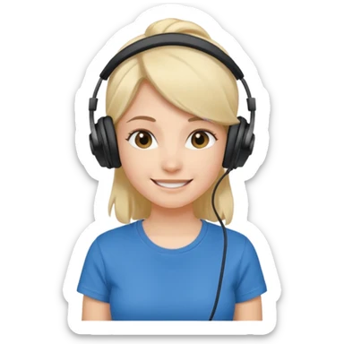 Female, shy, wearing headphone having mic, t-shirt 


 sticker