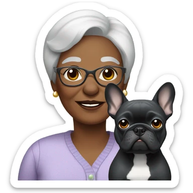 Grandma with dark gray French bulldog  sticker