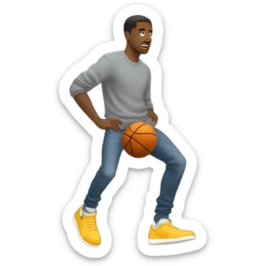 Side profile full body man basketball jumpshot grey sweater and jeans sticker