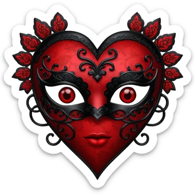 goth heart with a black lace mask sticker