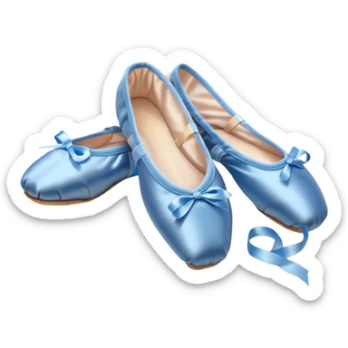 cinematic-realistic-ballet-shoes,-soft-satin-blue-pointe-shoes-with-delicate-ribbons,-resting-gently-on-a-polished-wooden-floor,-subtle-creases-in-the-fabric,-glowing-under-the-warm-golden-light-of-a-rehearsal-studio,-evoking-ele sticker