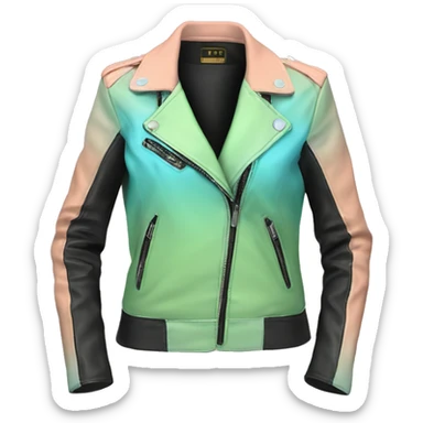 Hyper Realistic isolated side view of an open black,peach,pastel green,pastel blue ombre feminine fashion leather jacket.  sticker