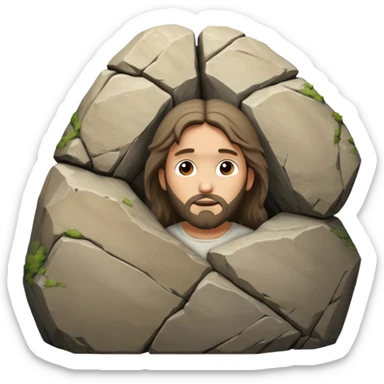 Jesus peeking his head around a large boulder  sticker