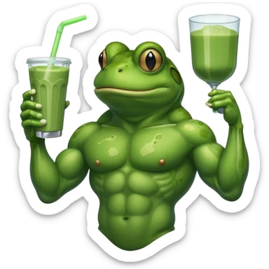 crazy muscular frog drinking protein shake sticker