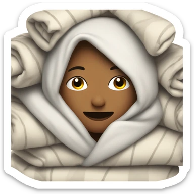 person cuddled up in pile of blankets sticker