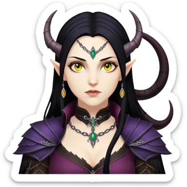 Morrigan from Dragon Age with long black hair and yellow eyes sticker
