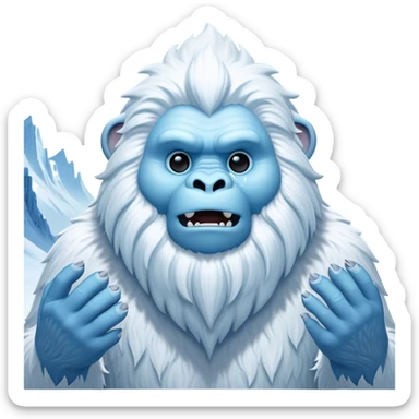 Cinematic Noble Yeti Portrait Emoji, Grand and enigmatic, with a towering, snow-dusted figure in pristine whites and cool blues, exuding ancient, mystical wisdom and stoic majesty, simplified yet exquisitely detailed with frosty textures, glowing with a gentle, icy outline that captures the awe-inspiring presence of a guardian of the frozen wilds! sticker