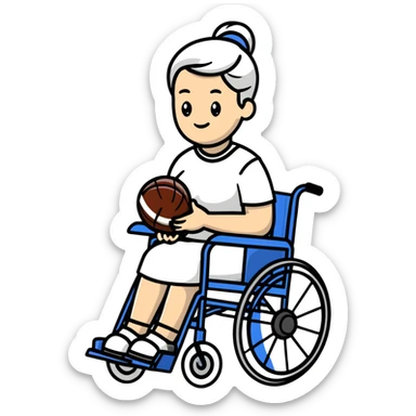 woman in wheelchair with football sticker