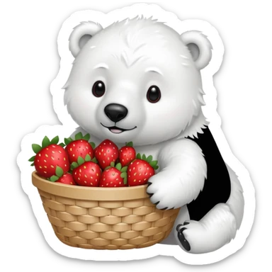 polar bear with a basket of strawberries  sticker