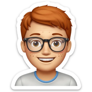 nerd emoji with square glasses, freckles, big smile, apple style sticker