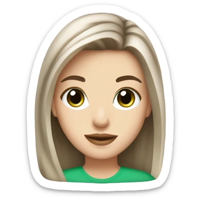 Pretty white girl brunette hair bright green eyes holding iced coffee sticker