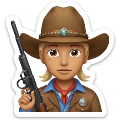 A skull with a vowboy hat and a gun whith a scope sighn on his eye and min holding the gun sticker