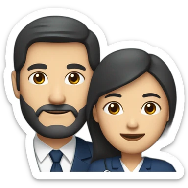 husband middle aged executive classic dark hair thin beard wearing dark blue business suit and bible, with wife filipina nurse age 55 dark hair sticker