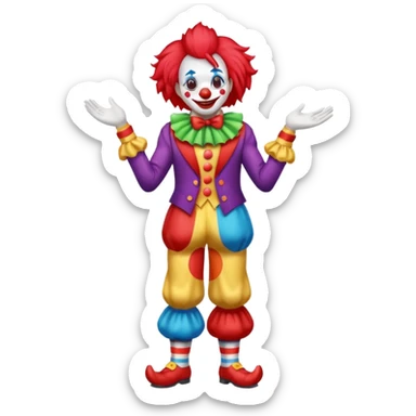 Clown – Bright makeup, red nose, colorful wig, exaggerated smile, full body sticker