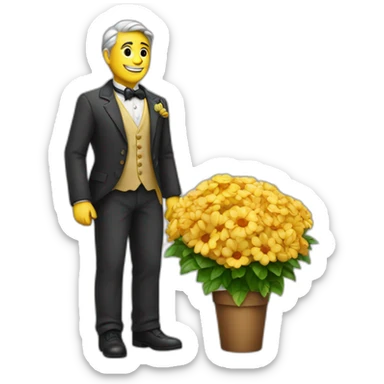 gentleman on the sidewalk with a bunch of flowers in his right hand sticker