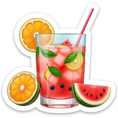 summer cocktail with lemon, watermelon, orange sticker