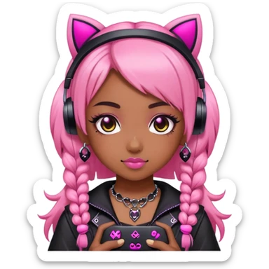 pink kawaii gamer brown skin girl gothic accessories sticker