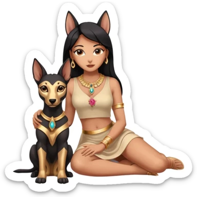  Black lapis rose gold beautiful woman anubis puppy floor statue posed  sticker