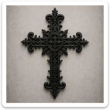 gothic black ornate cross with intricate details sticker