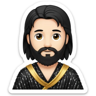 Pluto from Roman Deities with long black hair and beard , black sequin toga sticker