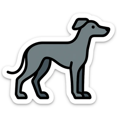 grey greyhound, full body, looking to the side, racing dog, clean modern icon style sticker