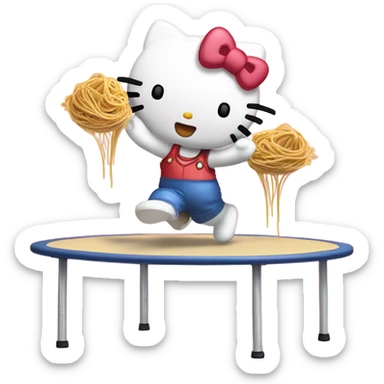 Make hello kitty jumping on a trampoline holding spaghetti  sticker