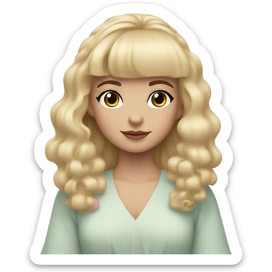 Blonde, pale girl with bangs and long, curly hair and a pastel pink puff sleeve dress sticker