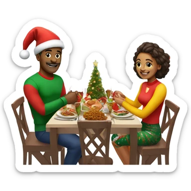 emoji Sports couple , a man and a woman in sportswear, sitting at the Christmas festive dinner table sticker