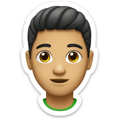 Haz un emoji de una adolescente con ojos verdes y cabello negro com flequillo  sticker