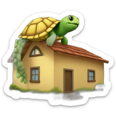 une tortue sur le  toi d'une maison sticker