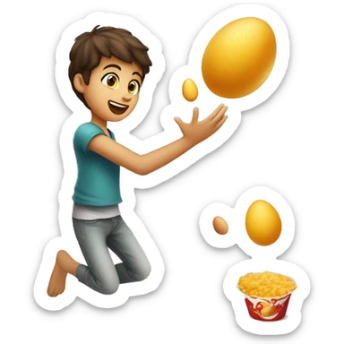 A Palestinian child tossing eggs on a red  fast food  sticker