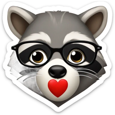 Raccoon with glasses holding a heart sticker