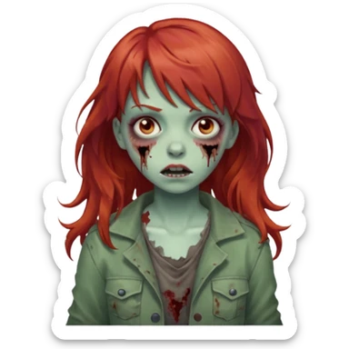 Uma zumbi garota com cabelo vermelho ondulado, medio e franja reta sticker