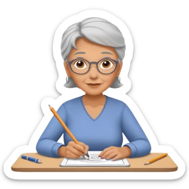 Older woman sketching in spiral pad sticker