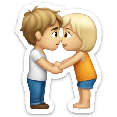 Blonde blue eyed girl giving tanned brown haired boy a kiss on the cheek sticker