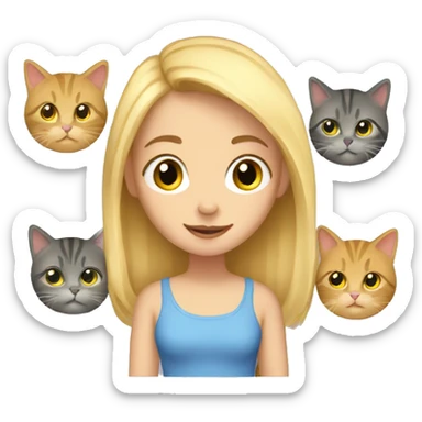 Blond Girl with six cats  sticker