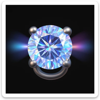 Make it 3D emoji style: add a silver jewelry setting to the round cut white diamond with holographic effect and prismatic light rays sticker