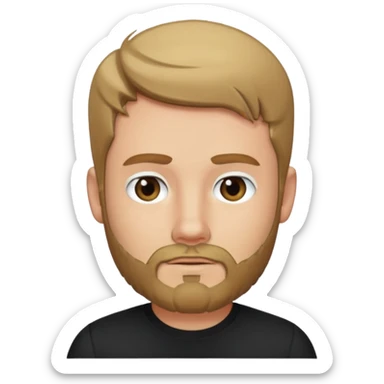 8-BitRyan with dark blonde hair and thin buzz beard, black shirt sticker