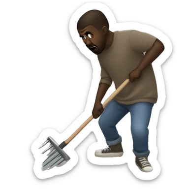 Kanye West fighting against a giant hybrid of a mole and a rake sticker