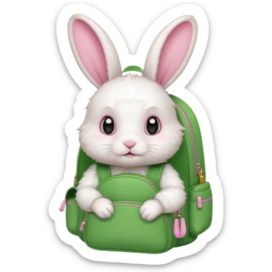 baby white rabbit wear green backpack sticker