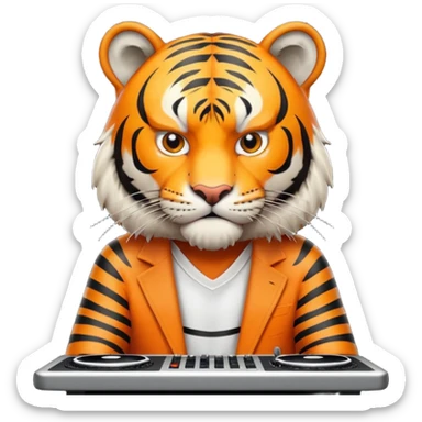 Un tigre enfadado con una mesa de dj  sticker