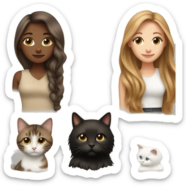 Long hair brown  white girl with 2 cats  one brown and one black sticker