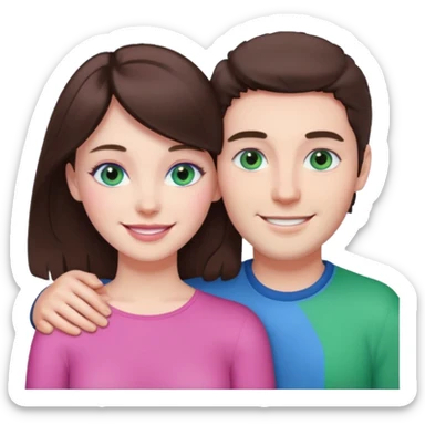 pink polaroid photo of a couple thats white with brunette hair blue and green eyes sticker