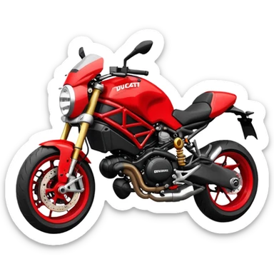Ducati Monster motorcycle, simplified details, red and black color scheme, emoji style sticker