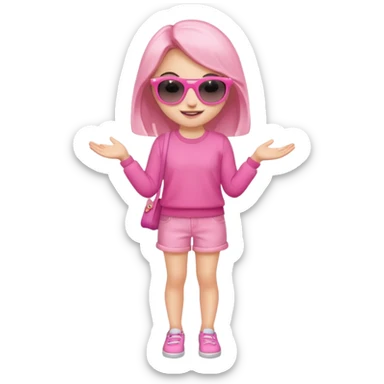 A beautiful asthethic cute girl with full body of clothes pink girly with cute sunglasses sticker