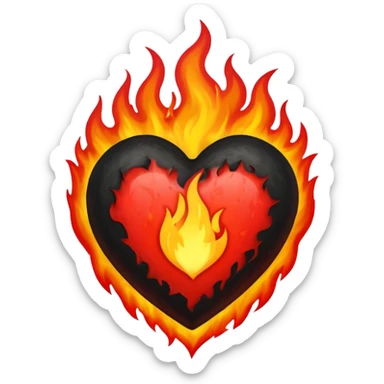 Black and red heart on fire sticker