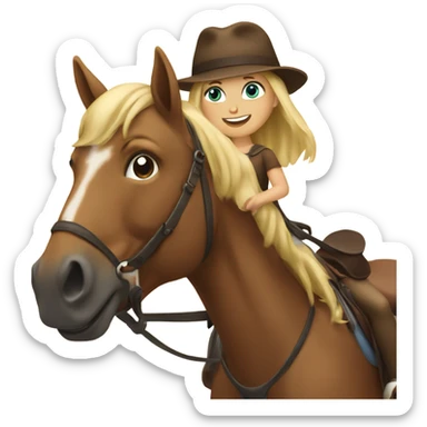 Blonde girl riding a brown horse sticker