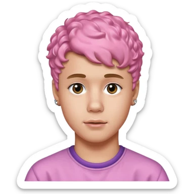 justin bieber with pink short curly hair sticker