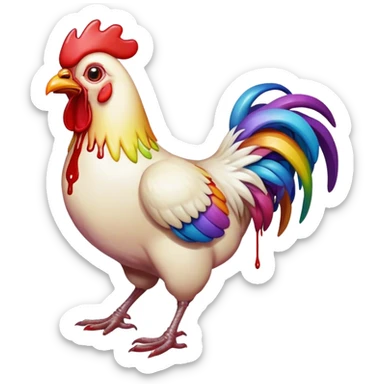 Rainbow chicken with blood dripping from beak  sticker