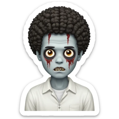 Zombie boy with a l curly Afro with white shirt  sticker